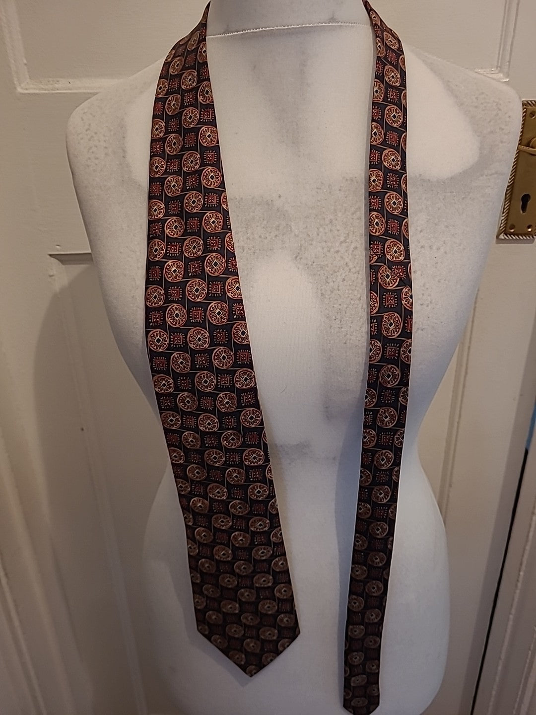 Debenhams 100% Silk Navy Aztec Tie