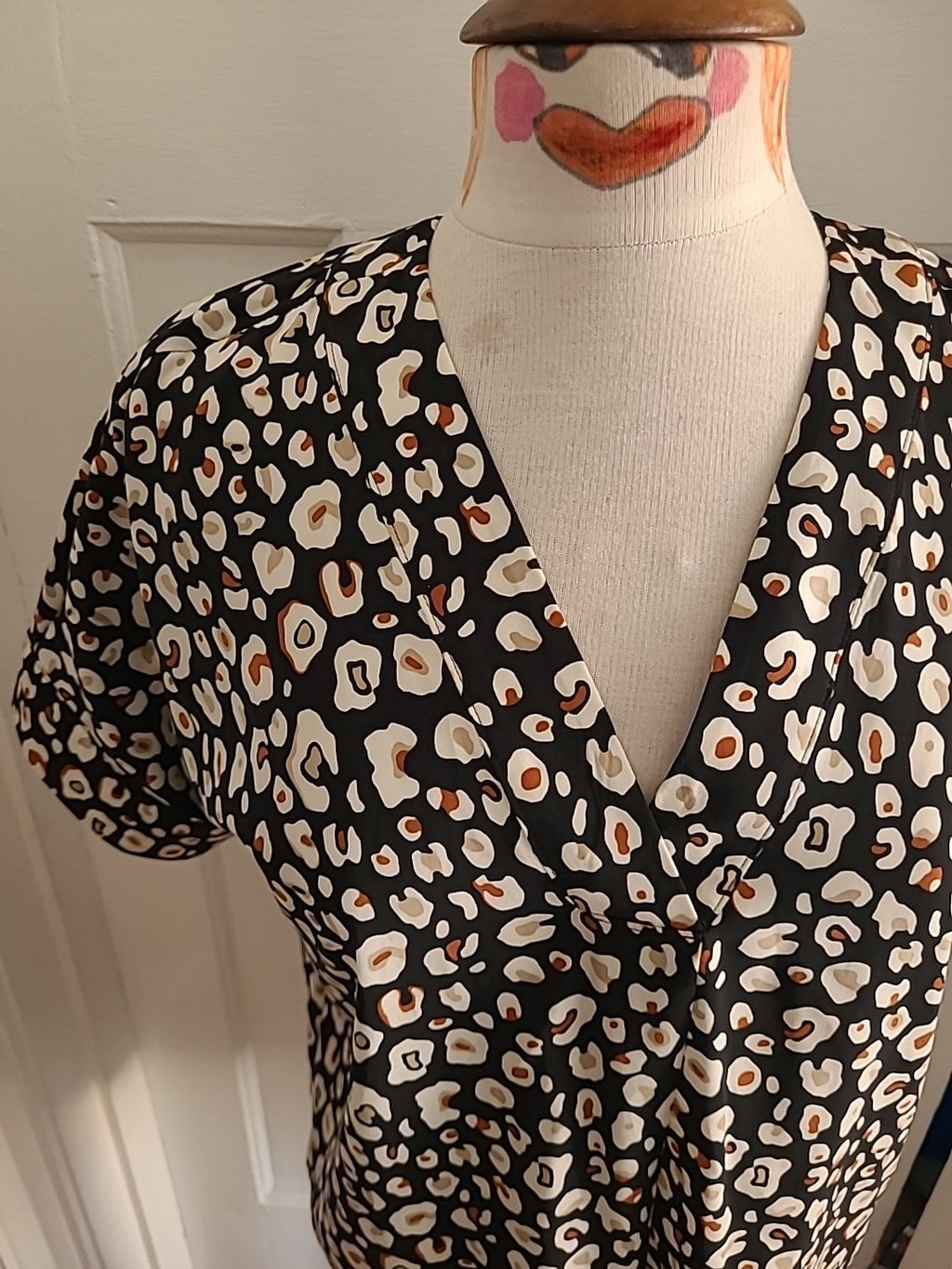 Ladies Marks And Spencer Size 10 Black Detailed Short Sleeved Blouse/Shirt