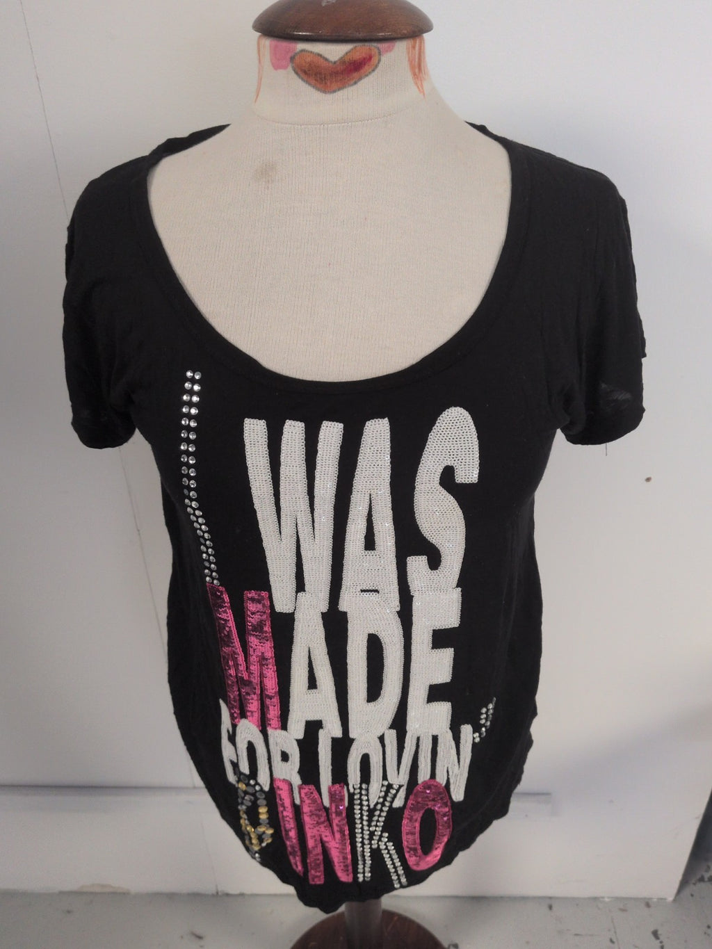 Pinko Small Black With Multicoloured Sequins Short Sleeve T-shirt