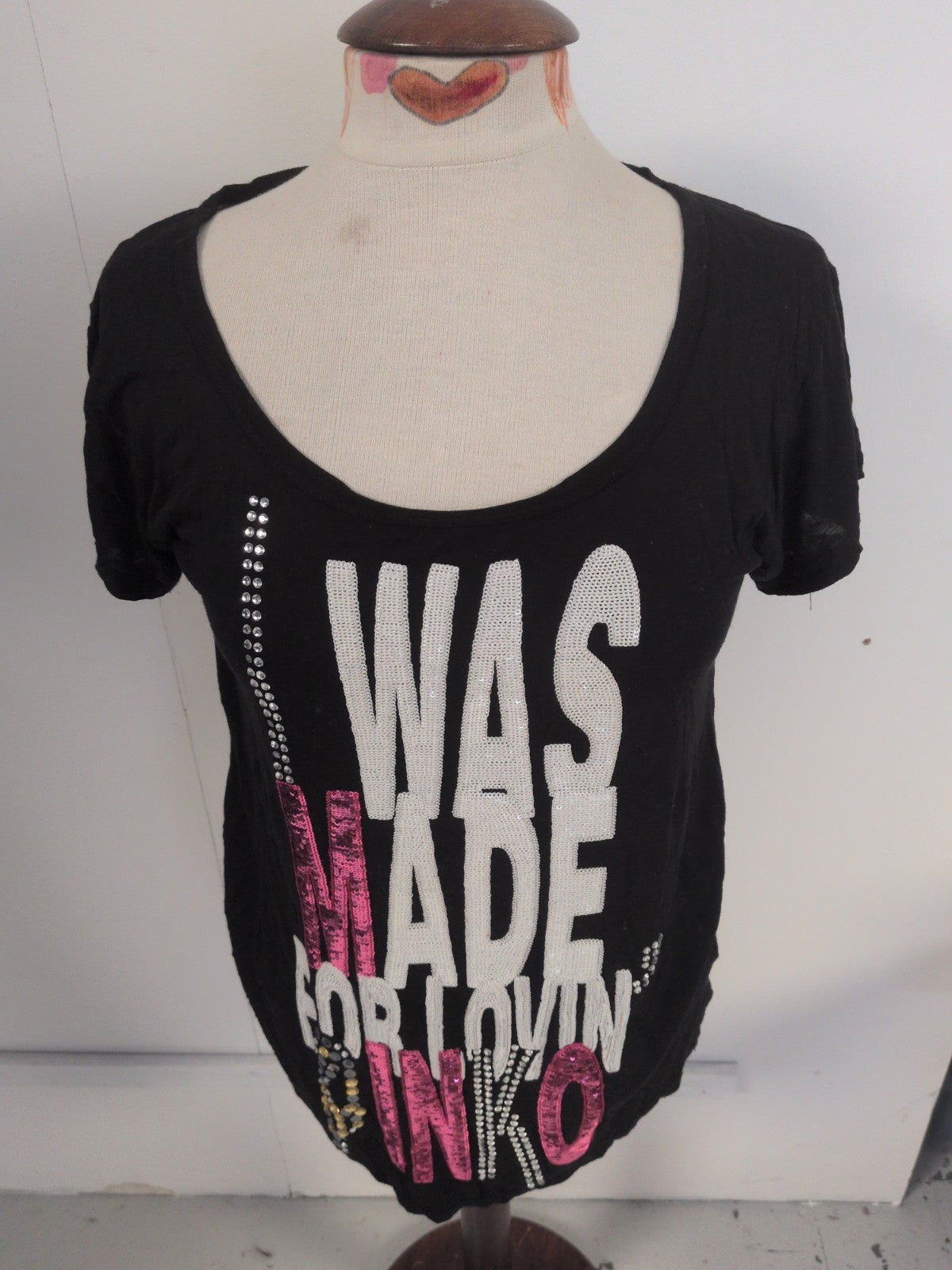 Pinko Small Black With Multicoloured Sequins Short Sleeve T-shirt