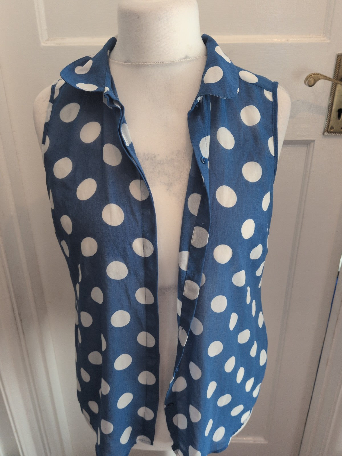 Next 14 Blue Spot Sleeveless Buttoned Blouse