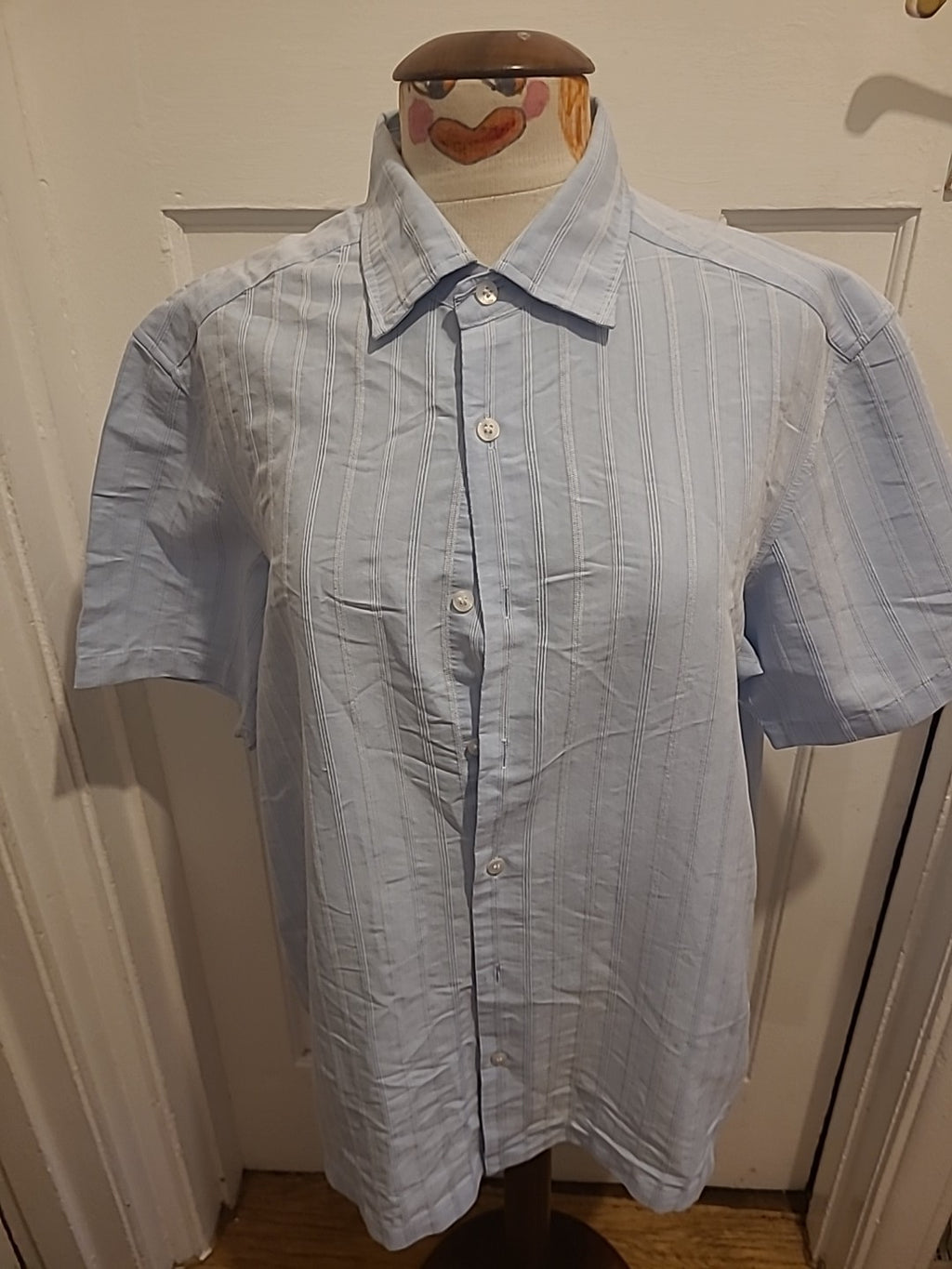Mens Autograph Size Large Blue And White Striped Short Sleeved Soft Touch Shirt