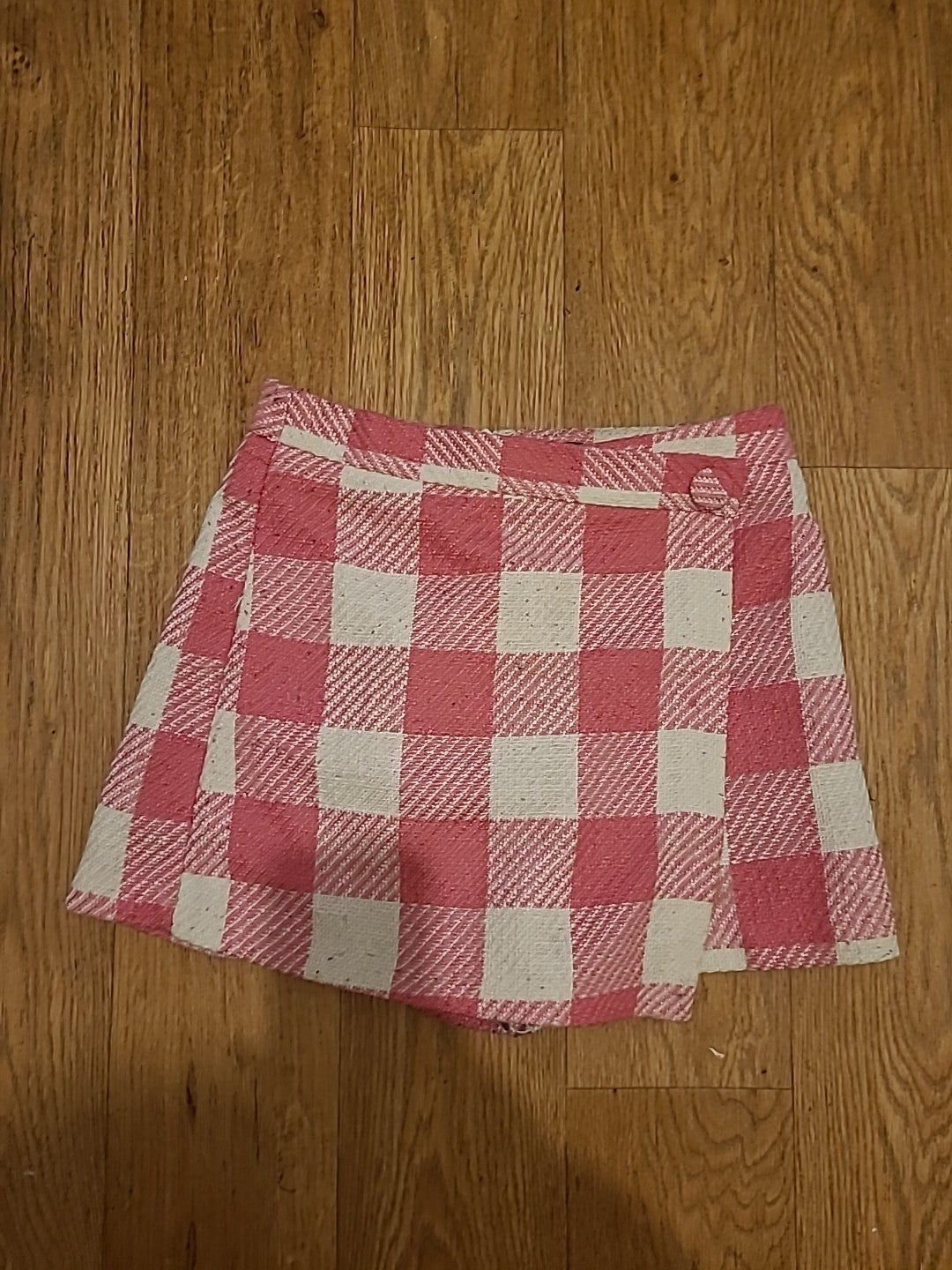 Ladies Primark Size 10 Cream And Pink Short Check Skirt