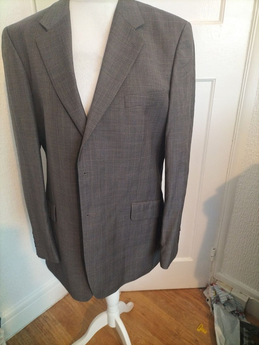 Mens Fellini Size 44L Brown Pinstripe Tuxedo Jacket