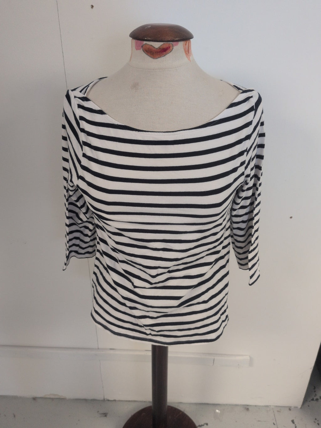 New Look 14 Organic Cotton 14 Navy And White Stripe 3/4 Sleeve T-shirt