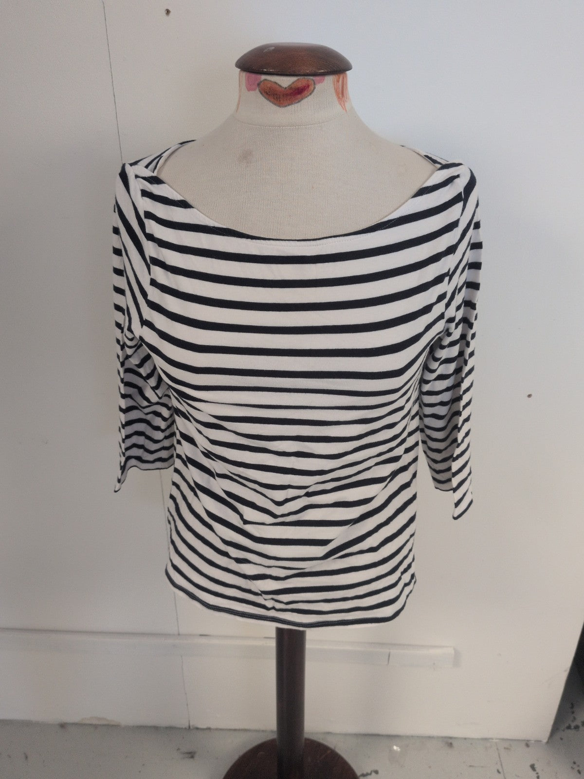 New Look 14 Organic Cotton 14 Navy And White Stripe 3/4 Sleeve T-shirt