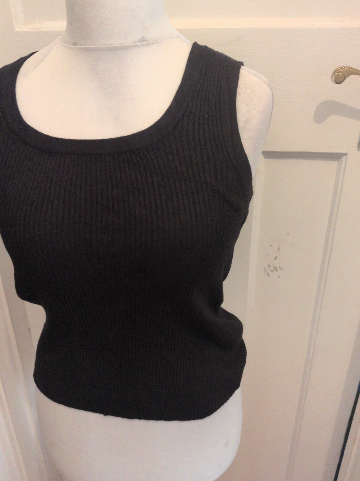 New Look 10 Black Rib Sleeveless Scoop Tank Vest Top