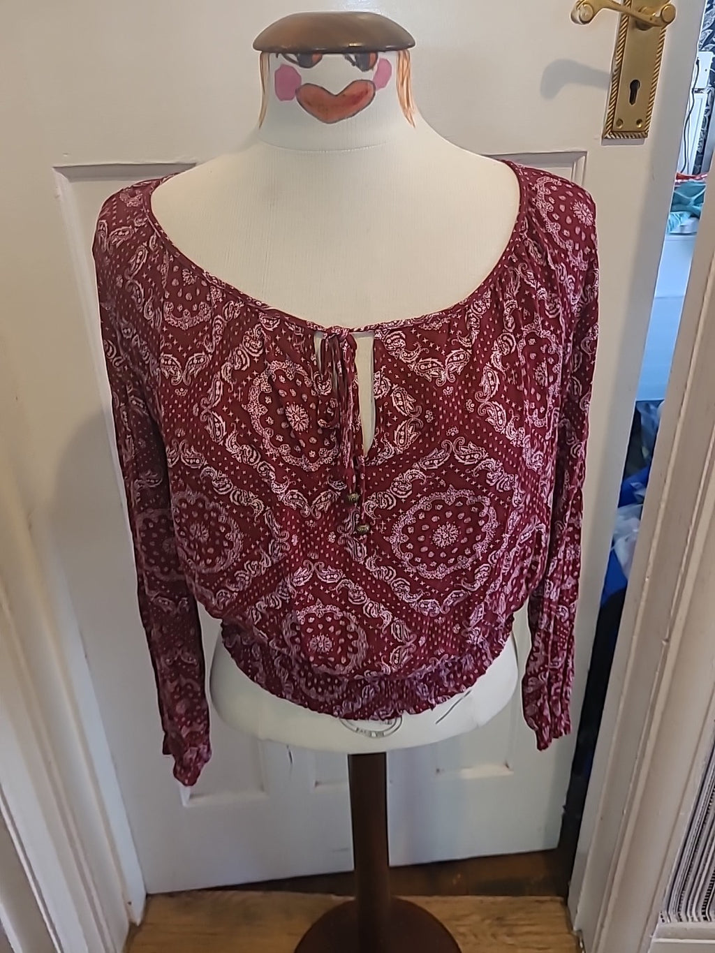 Ladies H+M Size 12 Purple White Long Sleeved Blouse
