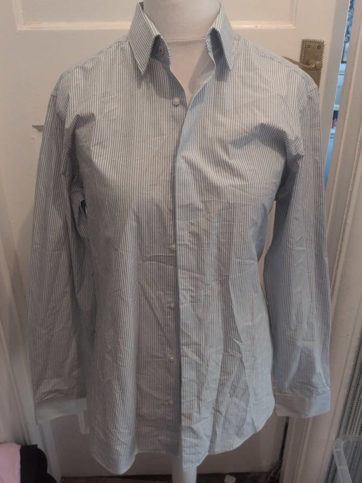 Next Tailoring 16R Blue Stripe Long Sleeve Slim Fit Shirt