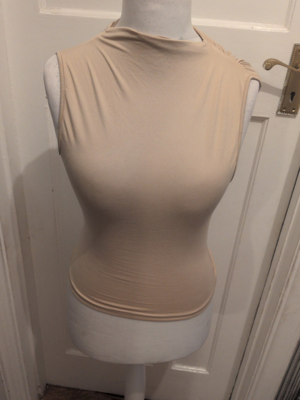 Shein Medium Beige Ruched Sides Sleeveless Top