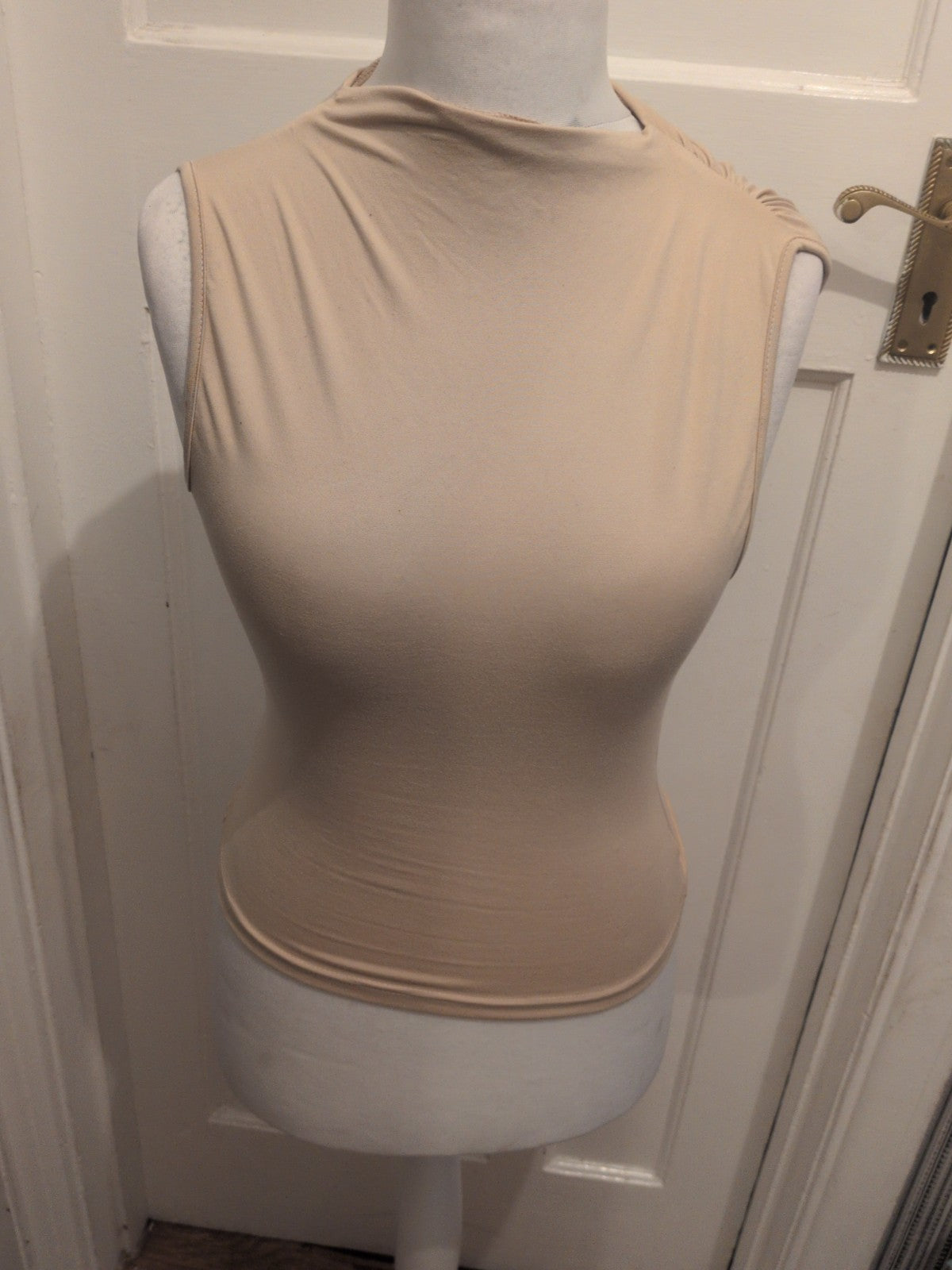 Shein Medium Beige Ruched Sides Sleeveless Top