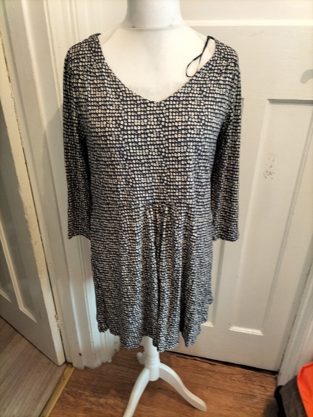 Tu 16 Navy And Cream Speckled 3/4 Sleeve Dress