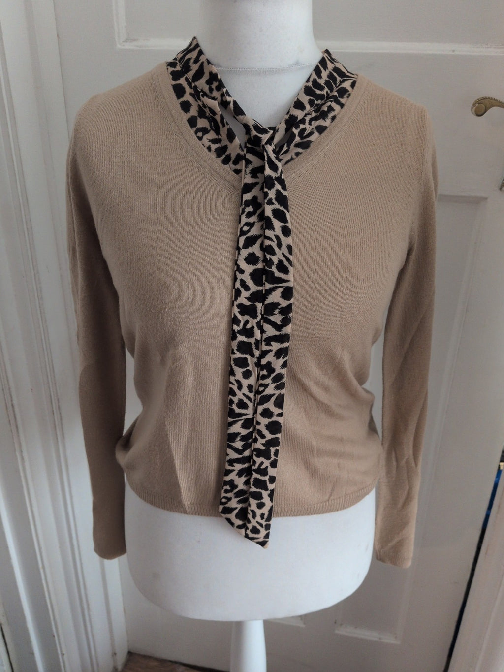 Marks And Spencer 8 Pale Brown With Leopard Print Lightweight Jumper