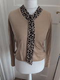 Marks And Spencer 8 Pale Brown With Leopard Print Lightweight Jumper