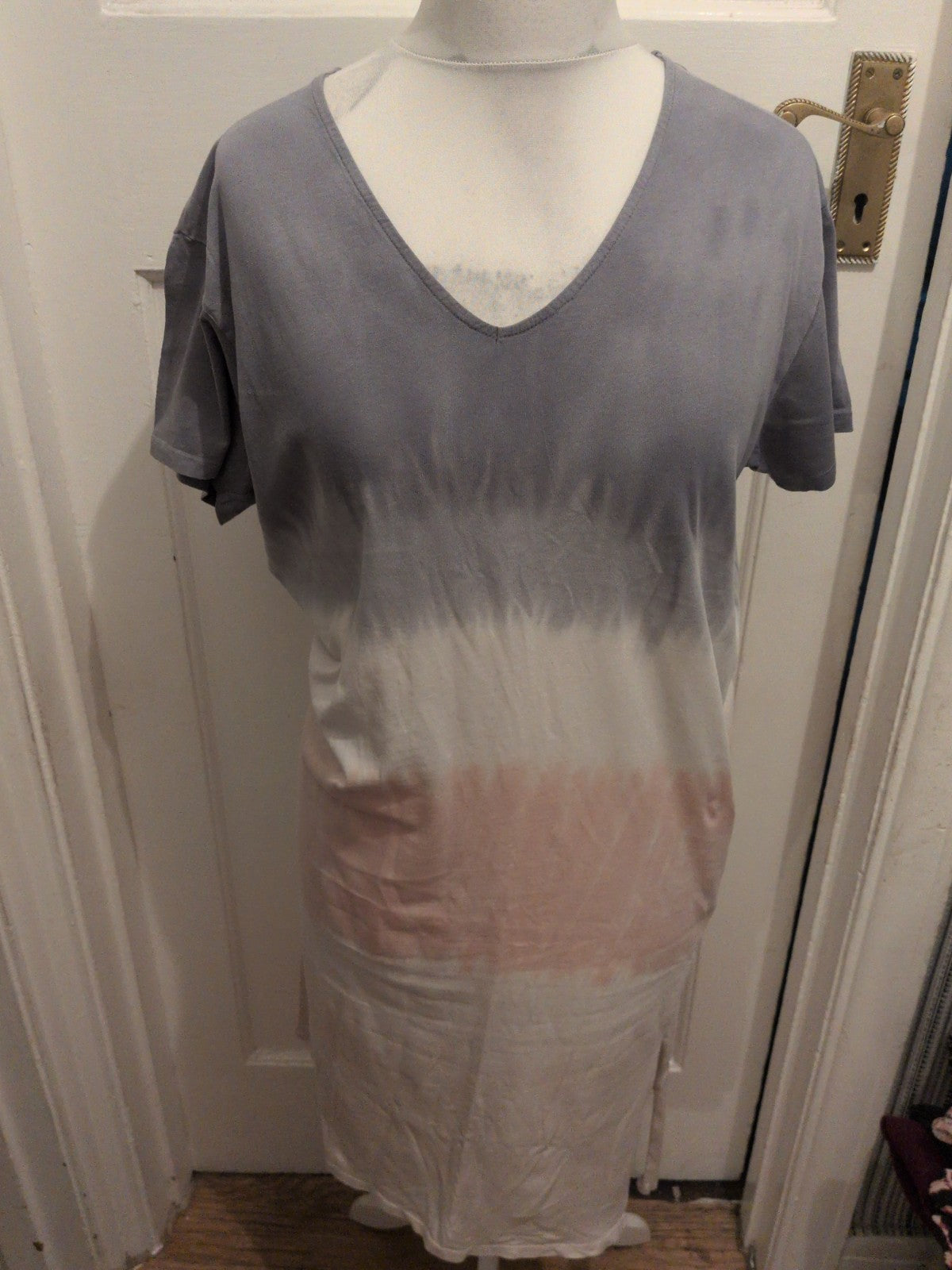 Pull&Bear Small Grey White Pattern Short Sleeve Long Length Dress
