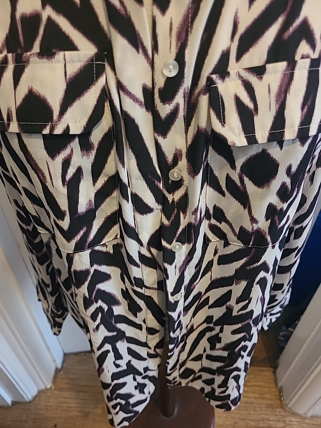 Ladies Primark Size 8 Purple Black Cream Long Sleeved Blouse