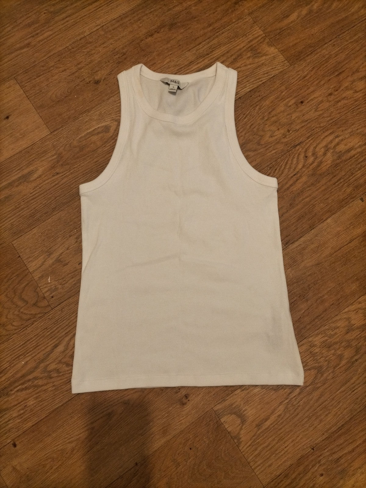 Ladies Marks And Spencer Size 12 White Sleeveless Scoop Neck Ribbed Top