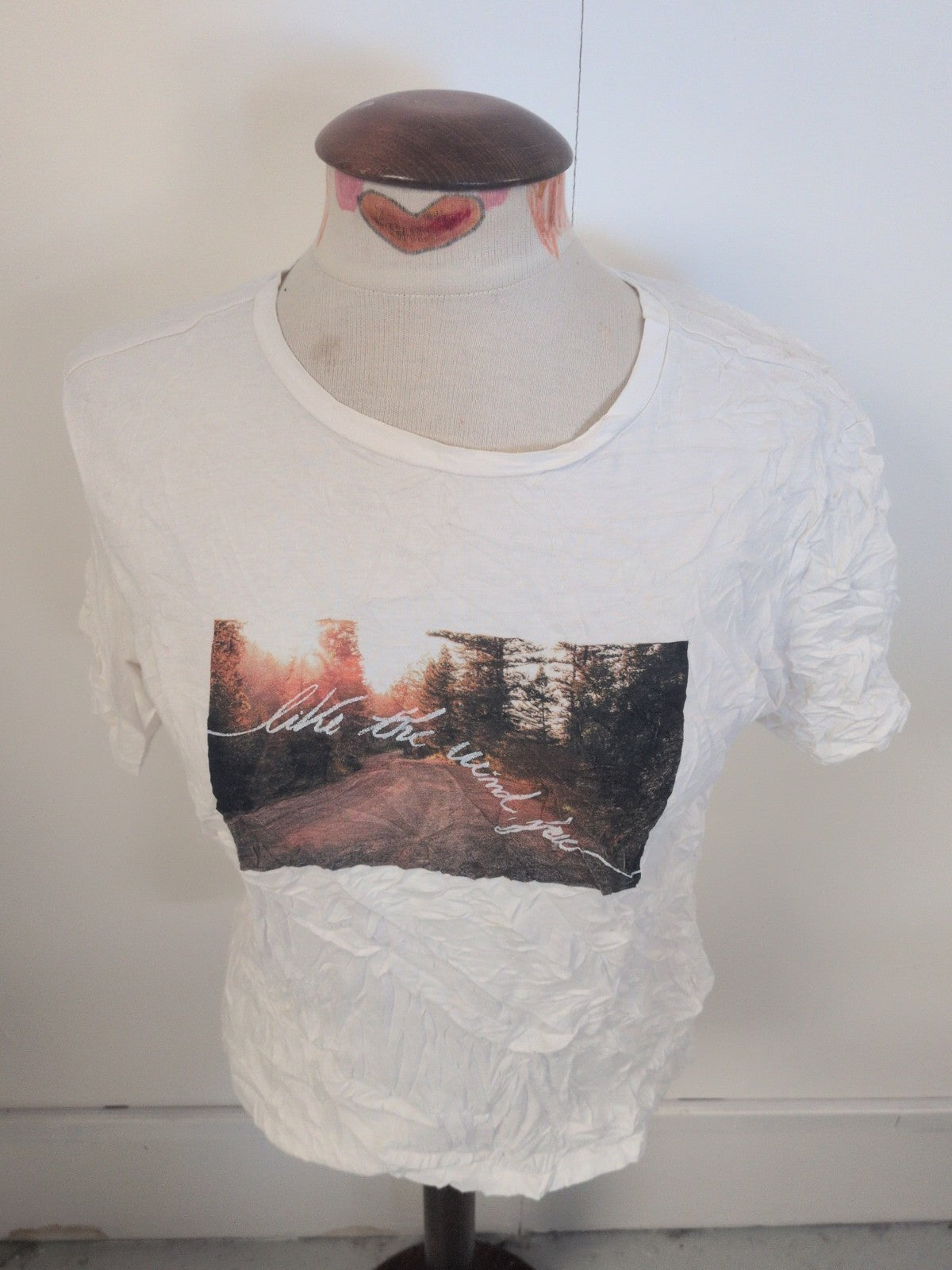 Ladies M&S Collection Size Medium White With Forest Print Short Sleeve T-shirt
