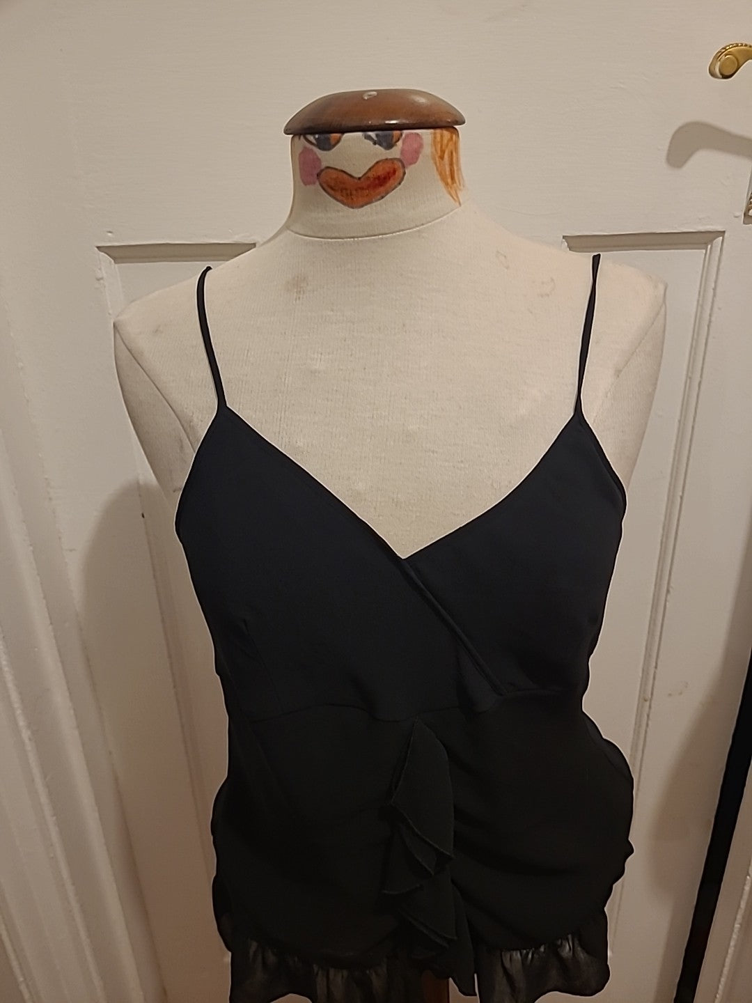Ladies Next Size 16 Black Lined Sleeveless Blouse Strappy