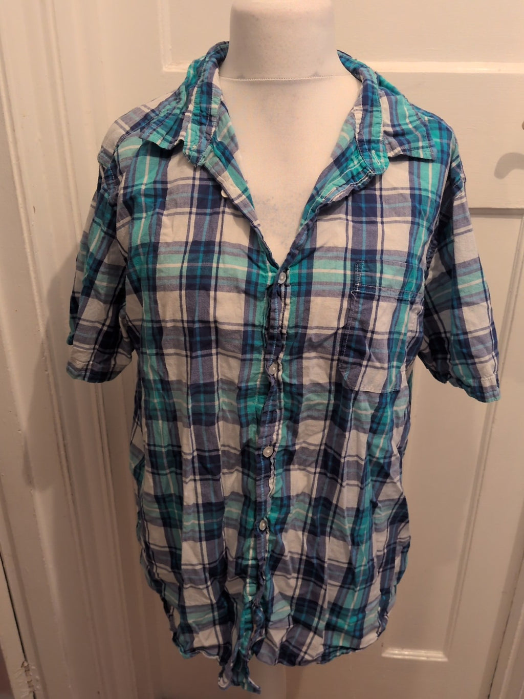 TU 2XL Blue And Light Green Short Sleeve Shirt