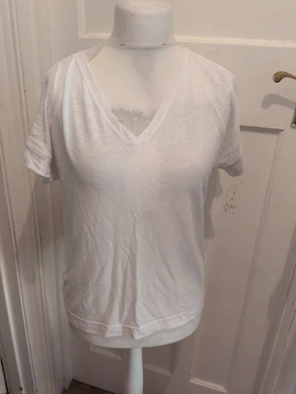 Ladies Marks And Spencer Size 10whote V-neck Short Sleeve Blouse