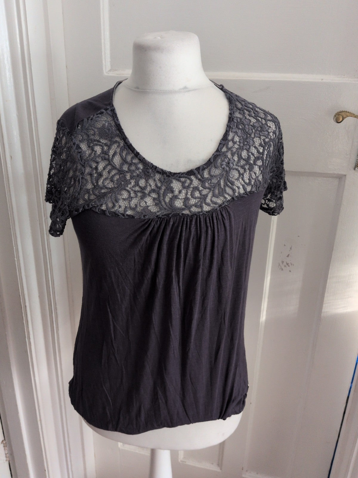 Rocha John Rocha 14 Grey Lace Short Sleeve Blouse
