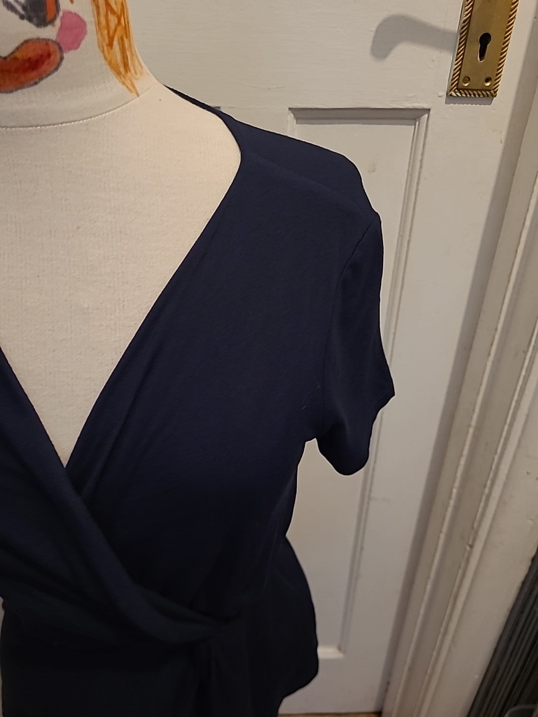Ladies Kaliko Size 8 Navy Short Sleeved Detailed Blouse