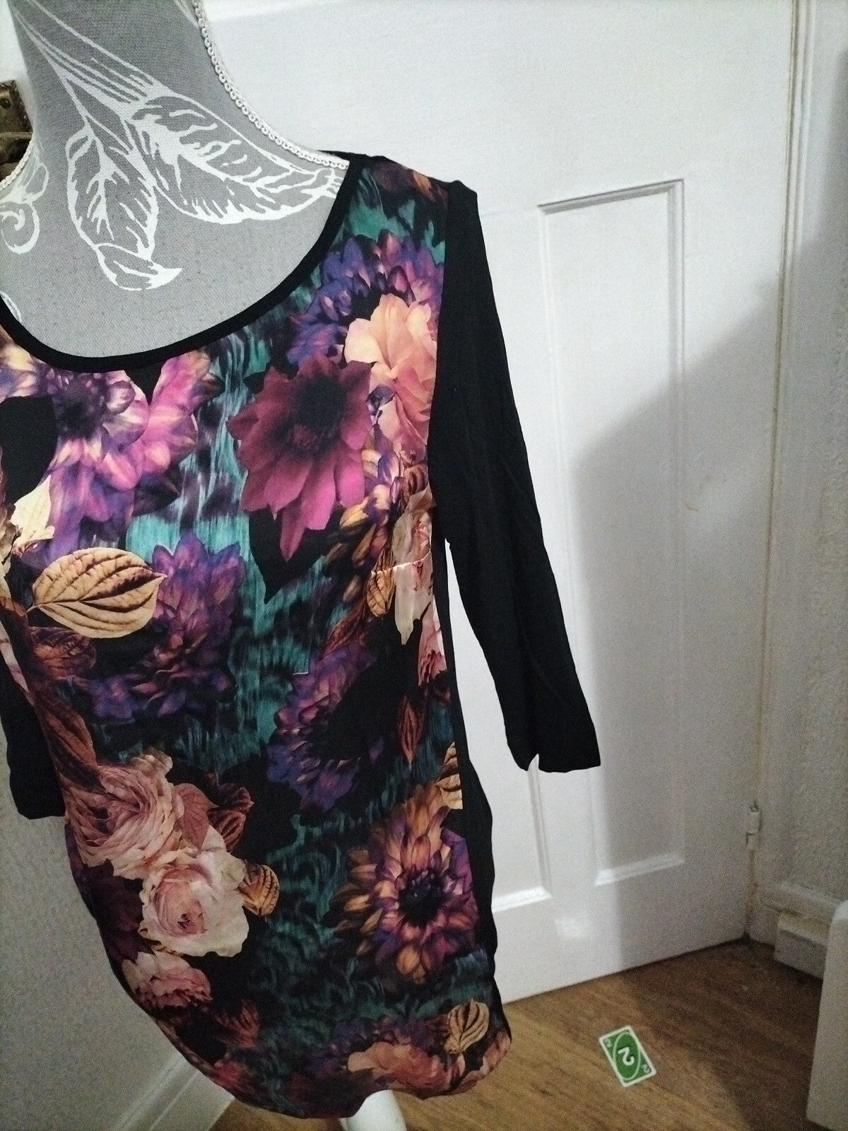Ladies Smart And Fancy Size S Black Long Sleeved Floral Blouse
