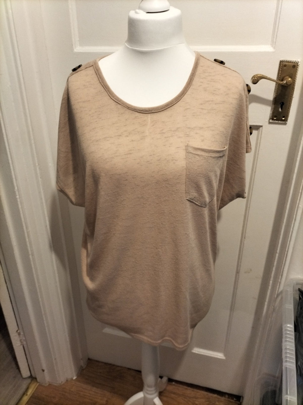 Ladies Pep&Co Size Small Beige Pale Brown Short Sleeved Blouse