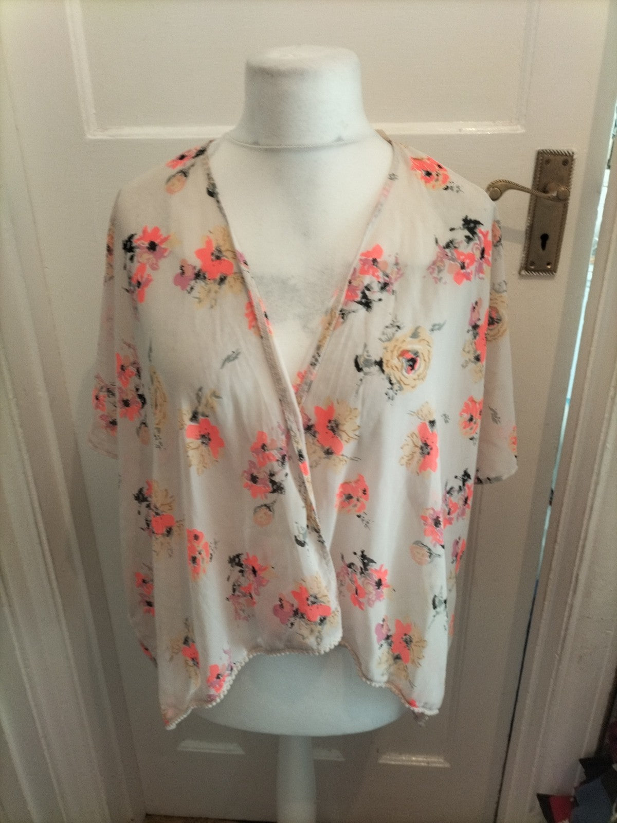 New Look 915 Generation Medium See Through Bright Orange Floral Blouse
