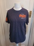 Mens Superdry Size L Navy And Orange Print Short Sleeved Tshirt