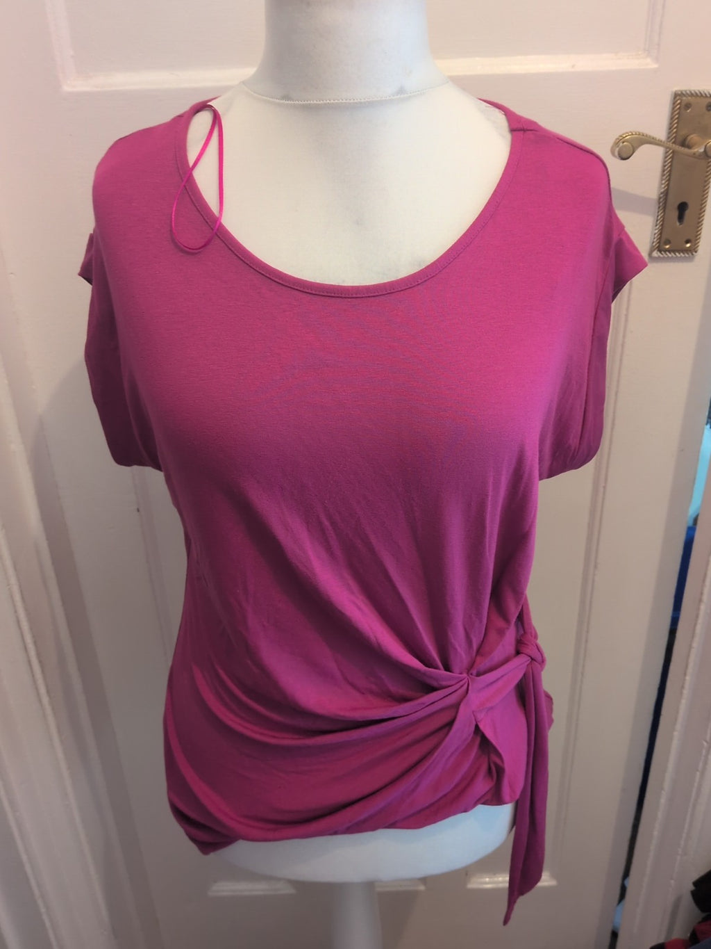 Tu 14 Pink Round Neck Knot Detail Short Sleeve Blouse