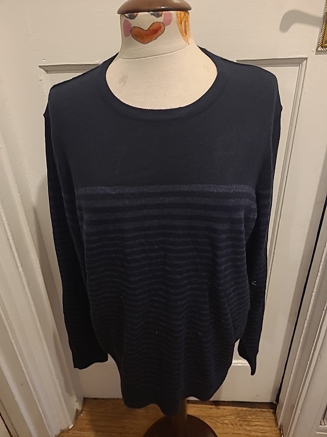 Mens F+F Size XL 2 Tone Navy Striped Pullover Jumper