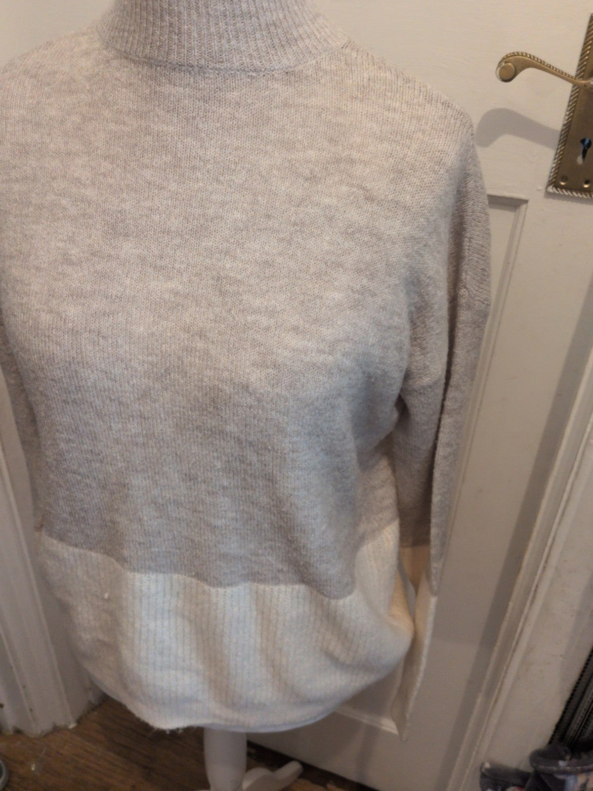 Primark Extra Small Grey And Cream High Neck Jumper