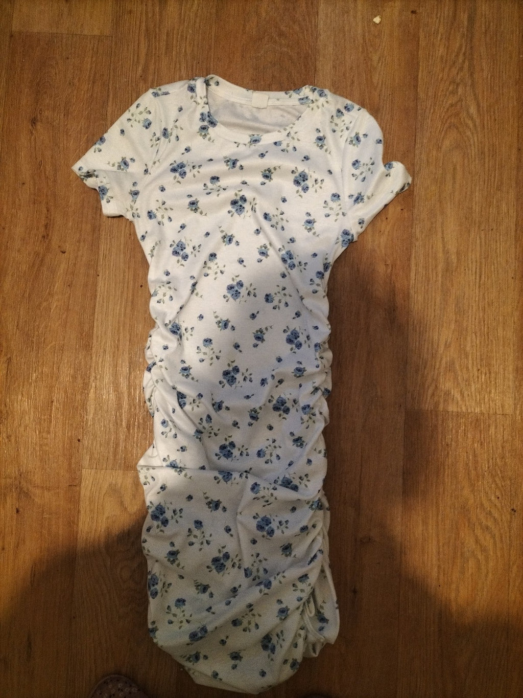 Shein 12-13 Years White And Lilac Floral Ruched Dress
