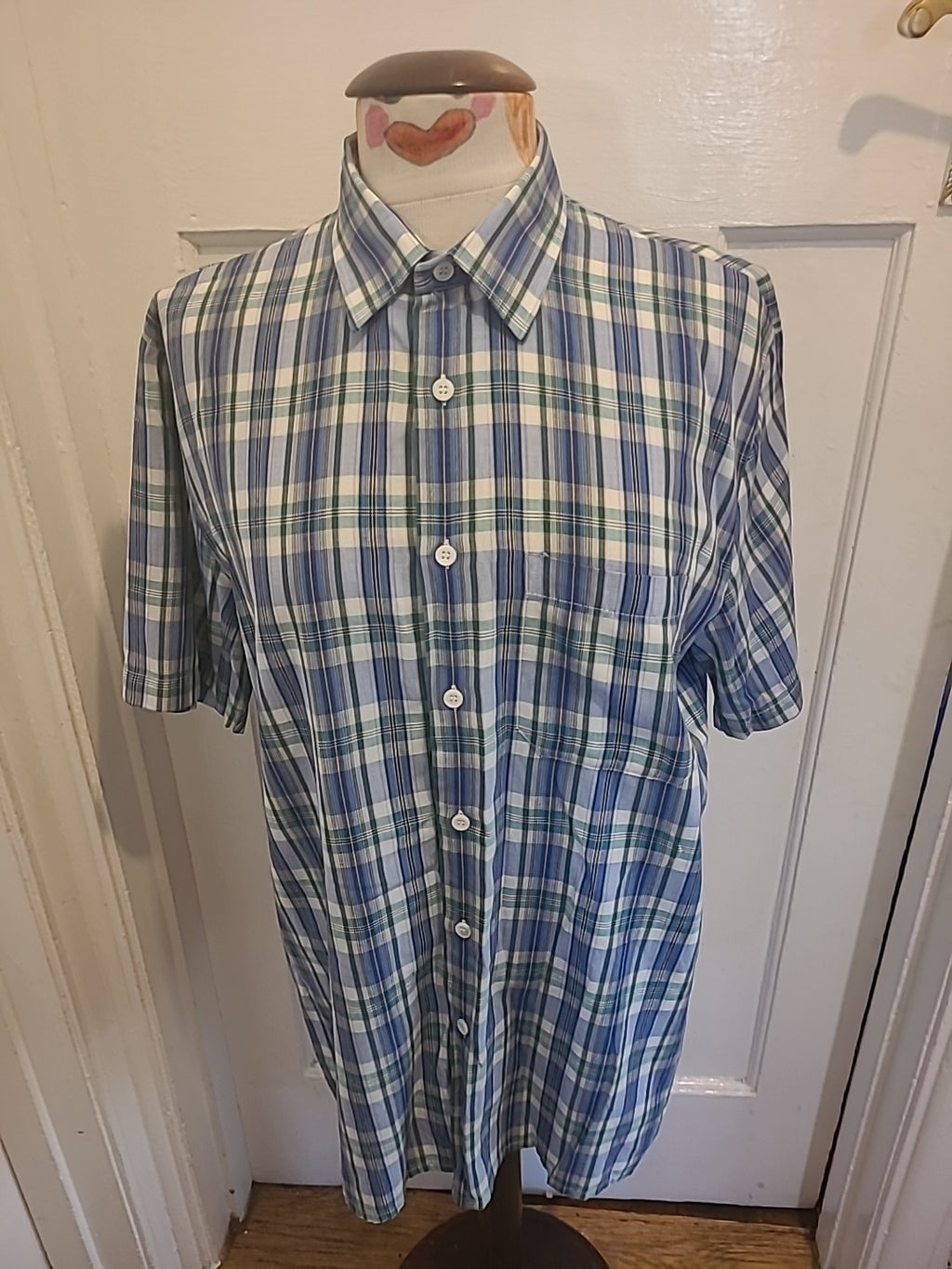 Mens St Michael Size Medium Blue Mix Short Sleeved Soft Shirt