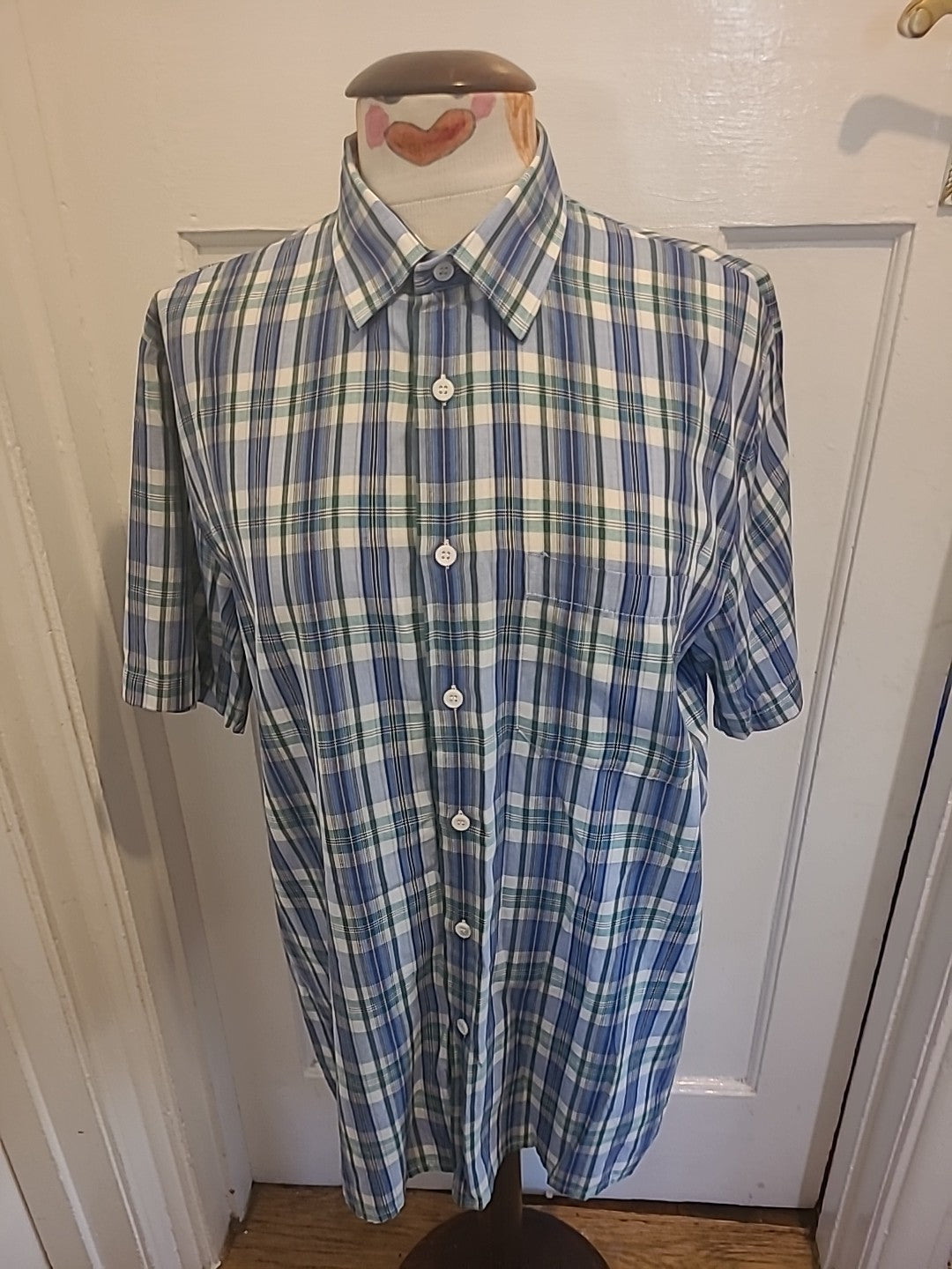 Mens St Michael Size Medium Blue Mix Short Sleeved Soft Shirt