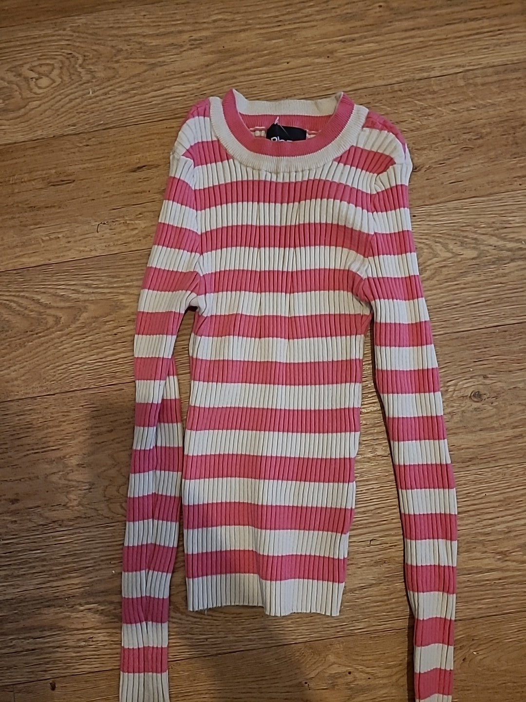 Ladies Pieces Size Large Pink/Cream Ribbed Jumper