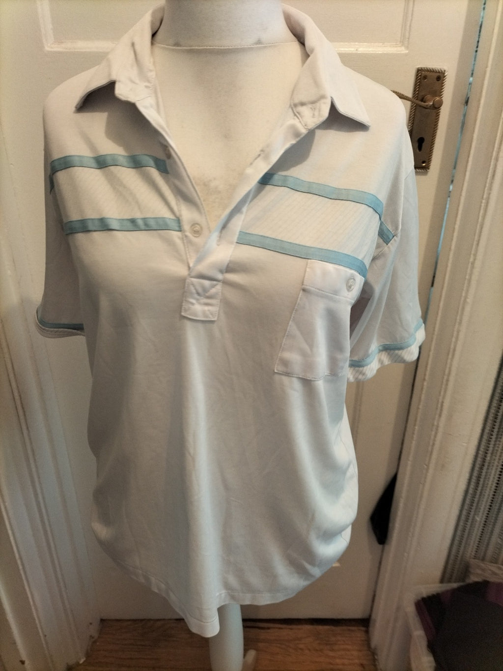 2XL White With Blue Striped Short Sleeve Polo