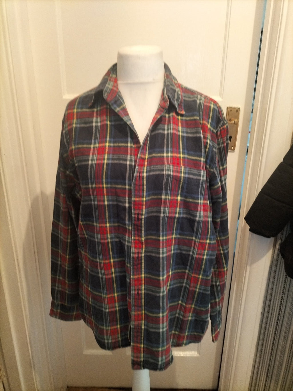 Mens Lands End Size L Green/Red Check Long Sleeved Shirt
