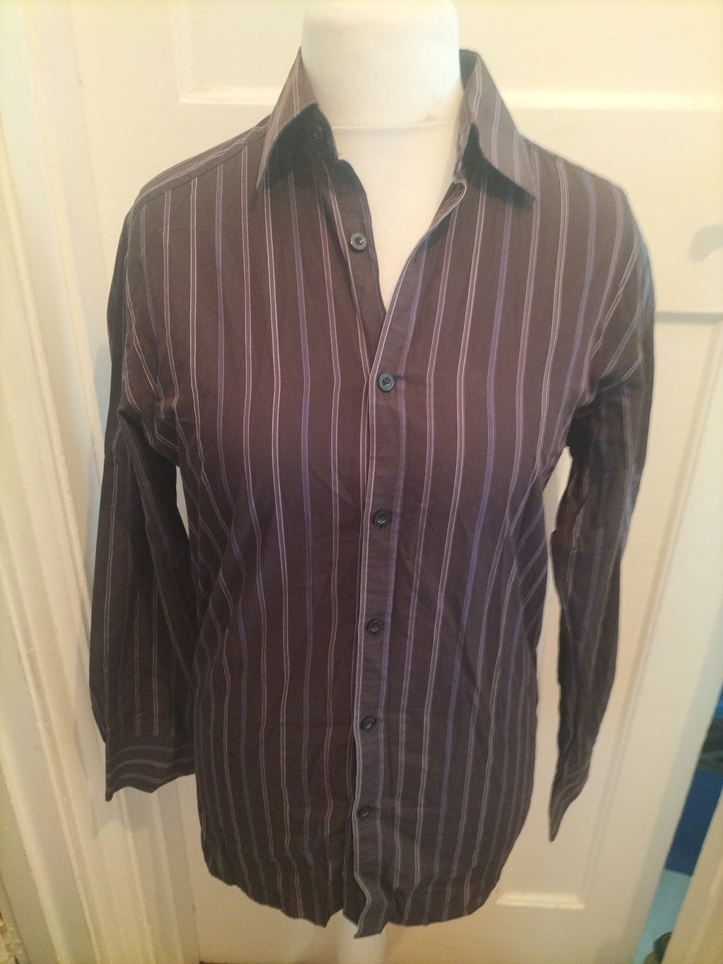 Autograph 14.5 Dark Brown Stripe Long Sleeve Shirt