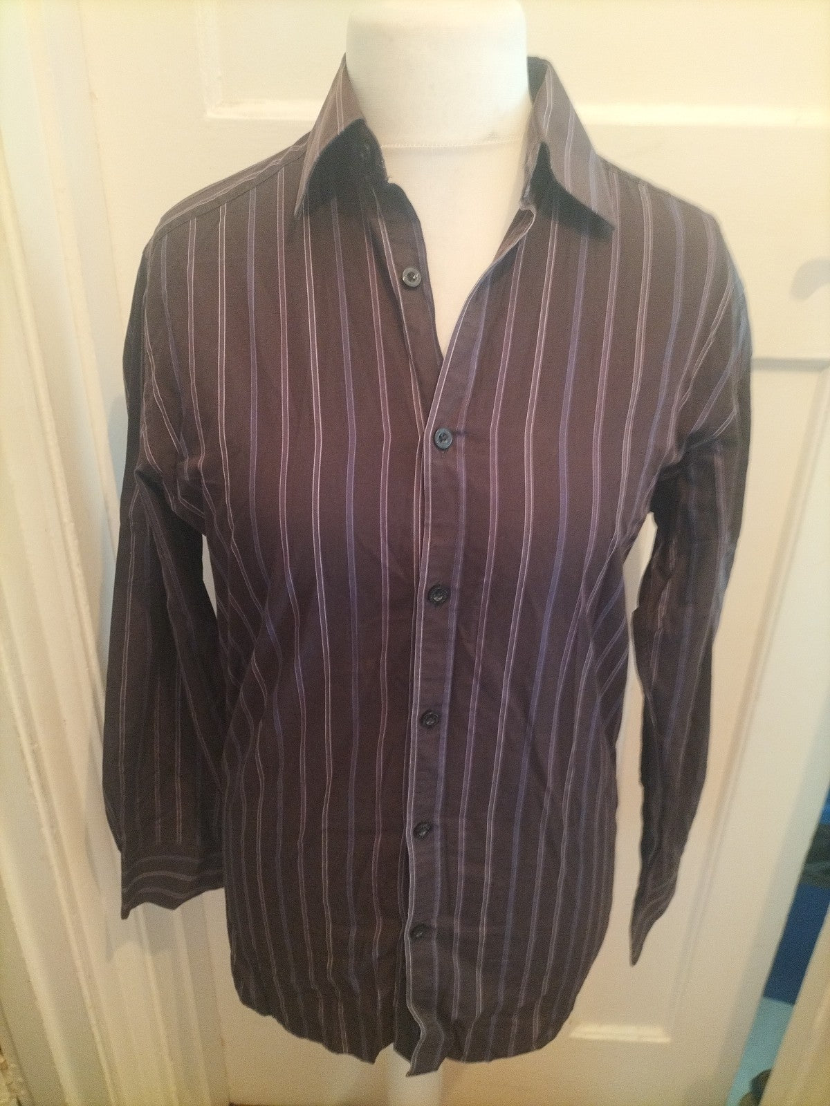 Autograph 14.5 Dark Brown Stripe Long Sleeve Shirt
