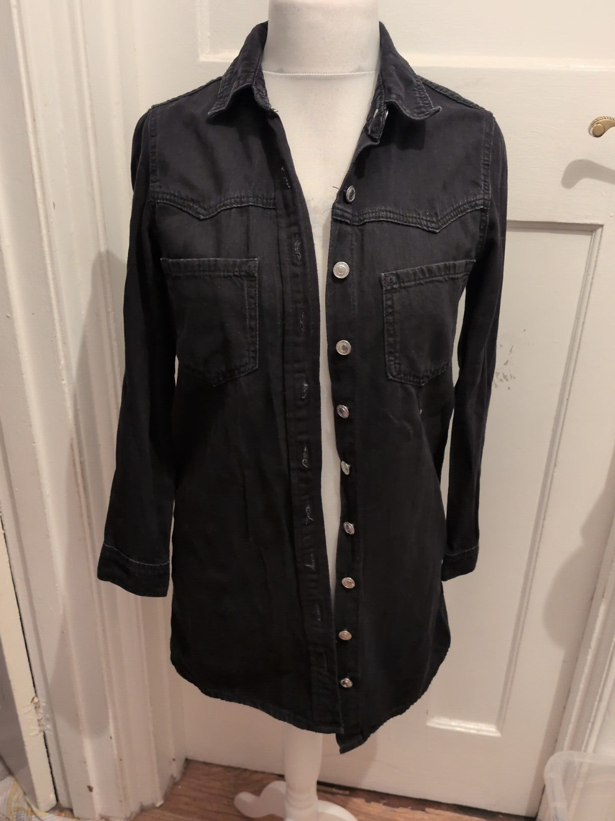 Denim&Co 6 Black Long Sleeve Buttoned Shirt Dress