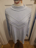 Ladies Select Size Large Blue With Pearl Design Detail Long Sleeved Blouse