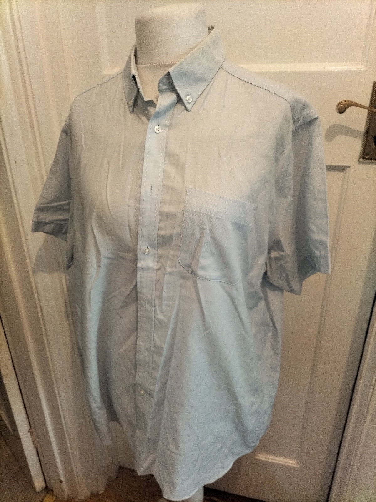 Mens Thomas Nash Size 17" Blue Short Sleeved Shirt Cotton Rich Slight Marked...