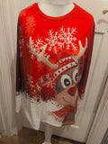 Ladies Size 2XL Red And White Reindeer Pyjama Top Long Sleeve