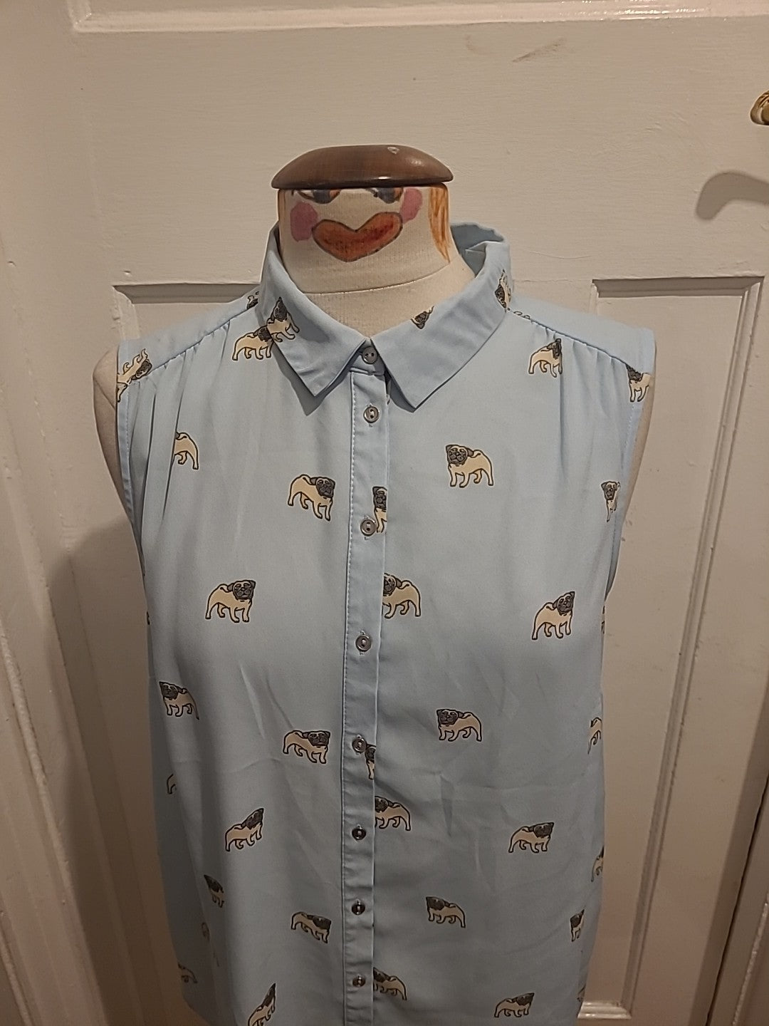 Ladies George Size 12 Pale Blue Sleeveless Pug Blouse Immaculate