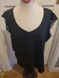 Ladies Shein Size 4xl Black Frill Detail Short Sleeved Tshirt