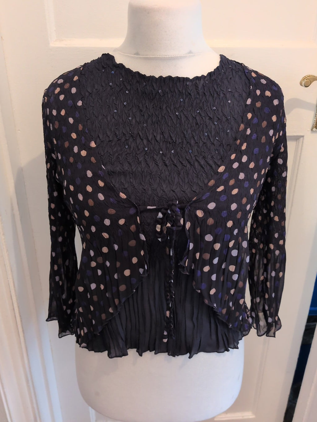 CC Small Navy Spotty V Neck Blouse