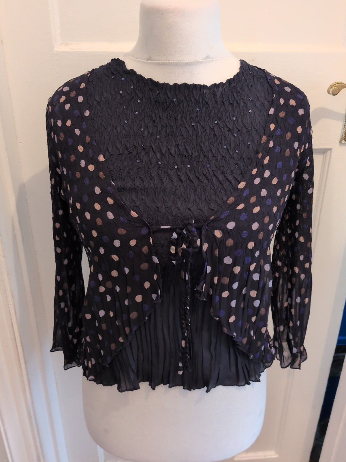 CC Small Navy Spotty V Neck Blouse